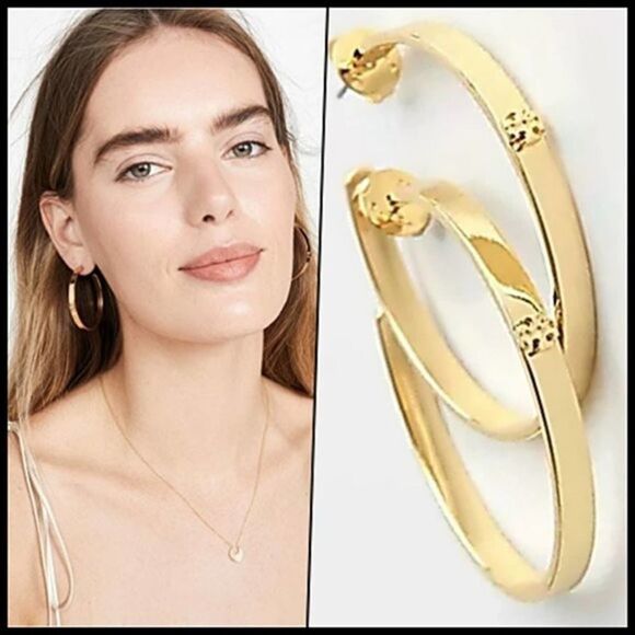 Tory Burch Jewelry - Tory Burch Gold One Raised Logo Hoop Earings